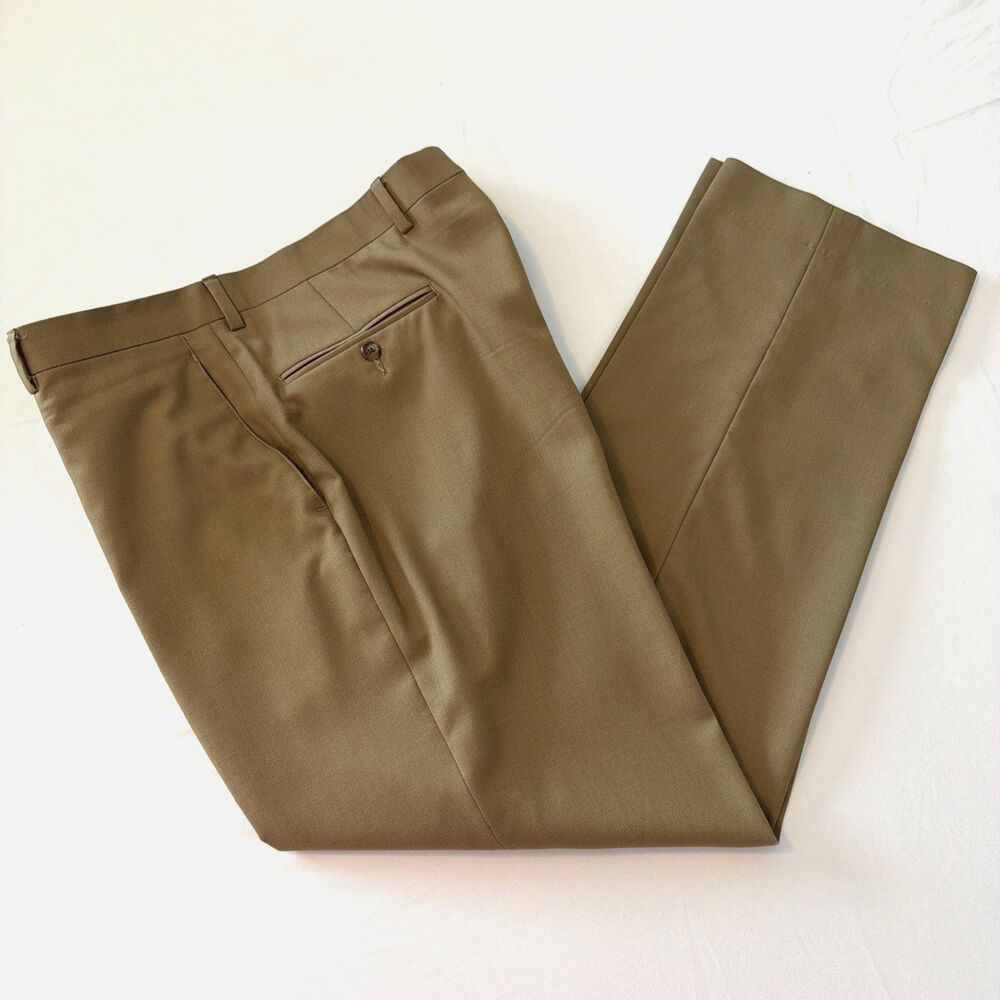 Jos. A. Bank 100% Wool Dress Pants Tailored Fit Flat Front Mens 37x31 Brown